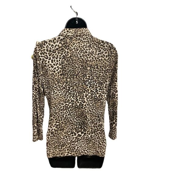 ANN TAYLOR, Women’s Brown Animal Print Top, Size Medium, long sleeves, ruched - Picture 2 of 6